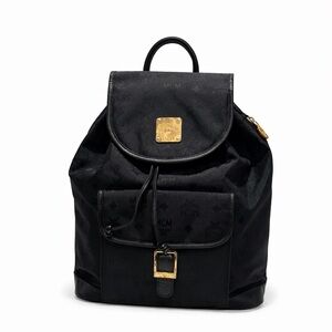 MCM  Black Nylon Backpack with Gold Accents